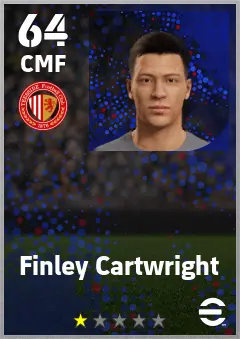Finley Cartwright eFootball 2026 player card — 64 OVR CMF