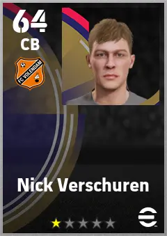 Nick Verschuren eFootball 2026 player card — 64 OVR CB