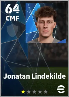 Jonatan Lindekilde eFootball 2026 player card — 64 OVR CMF