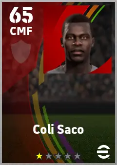 Coli Saco eFootball 2026 player card — 65 OVR CMF