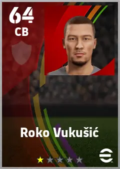 Roko Vukusic eFootball 2026 player card — 64 OVR CB