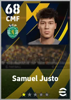 Samuel Justo eFootball 2026 player card — 68 OVR CMF