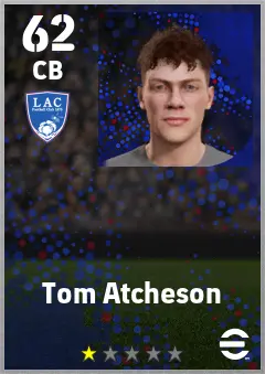 Tom Atcheson eFootball 2026 player card — 62 OVR CB