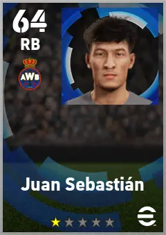 Juan Sebastian eFootball 2026 player card — 64 OVR RB