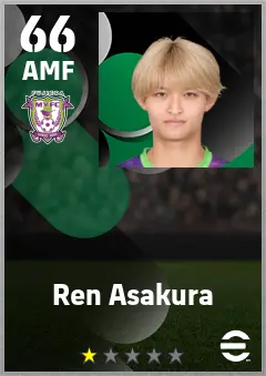 Ren Asakura eFootball 2026 player card — 66 OVR AMF