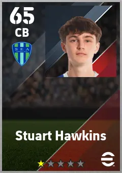 Stuart Hawkins eFootball 2026 player card — 65 OVR CB