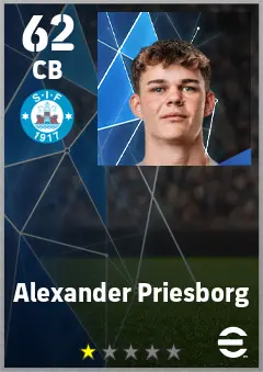 Alexander Priesborg eFootball 2026 player card — 62 OVR CB