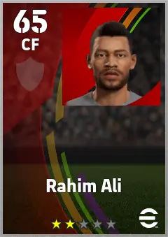 Rahim Ali eFootball 2026 player card — 65 OVR CF