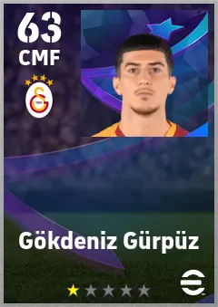Gokdeniz Gurpuz eFootball 2026 player card — 63 OVR CMF