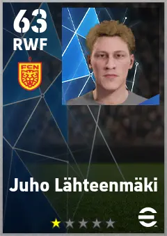 Juho Lahteenmaki eFootball 2026 player card — 63 OVR RWF