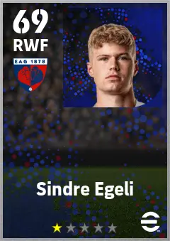 Sindre Egeli eFootball 2026 player card — 69 OVR RWF