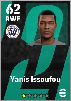 Yanis Issoufou eFootball 2026 player card — 62 OVR RWF