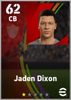 Jaden Dixon eFootball 2026 player card — 62 OVR CB
