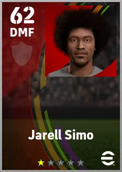 Jarell Simo eFootball 2026 player card — 62 OVR DMF