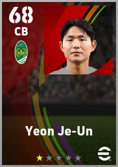 Yeon Je-Un eFootball 2026 player card — 68 OVR CB