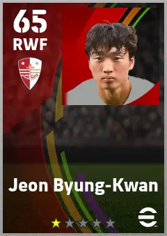 Jeon Byung-Kwan eFootball 2026 player card — 65 OVR RWF