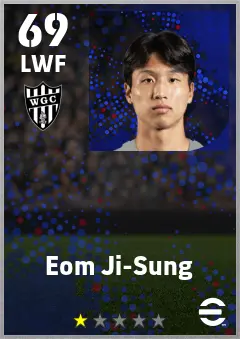 Eom Ji-Sung eFootball 2026 player card — 69 OVR LWF
