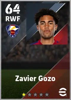 Zavier Gozo eFootball 2026 player card — 64 OVR RWF