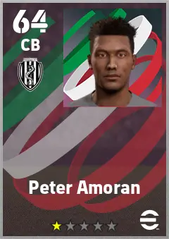 Peter Amoran eFootball 2026 player card — 64 OVR CB