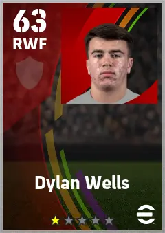 Dylan Wells eFootball 2026 player card — 63 OVR RWF