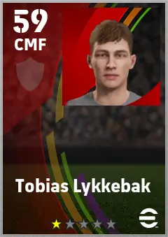 Tobias Lykkebak eFootball 2026 player card — 59 OVR CMF