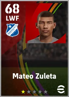 Mateo Zuleta eFootball 2026 player card — 68 OVR LWF