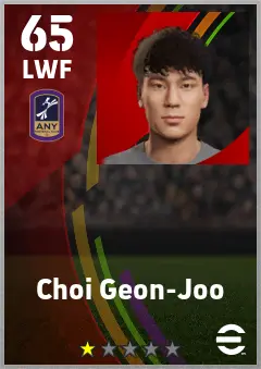 Choi Geon-Joo eFootball 2026 player card — 65 OVR LWF