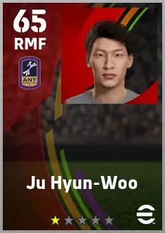 Ju Hyun-Woo eFootball 2026 player card — 65 OVR RMF