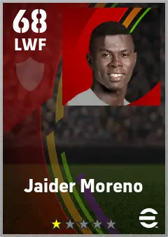 Jaider Moreno eFootball 2026 player card — 68 OVR LWF