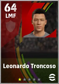 Leonardo Troncoso eFootball 2026 player card — 64 OVR LMF