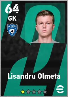 Lisandru Olmeta eFootball 2026 player card — 64 OVR GK