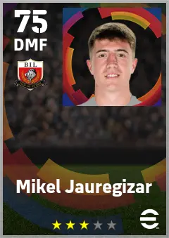Mikel Jauregizar eFootball 2026 player card — 75 OVR DMF