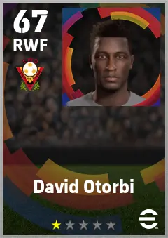 David Otorbi eFootball 2026 player card — 67 OVR RWF