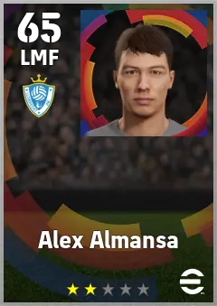 Alex Almansa eFootball 2026 player card — 65 OVR LMF