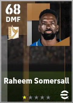 Raheem Somersall eFootball 2026 player card — 68 OVR DMF
