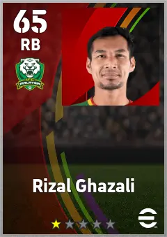 Rizal Ghazali eFootball 2026 player card — 65 OVR RB