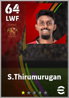 S.Thirumurugan eFootball 2026 player card — 64 OVR LWF