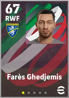 Fares Ghedjemis eFootball 2026 player card — 67 OVR RWF