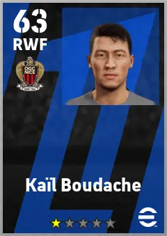 Kail Boudache eFootball 2026 player card — 63 OVR RWF