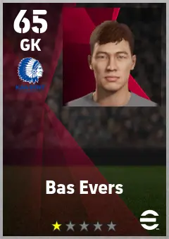Bas Evers eFootball 2026 player card — 65 OVR GK