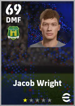 Jacob Wright eFootball 2026 player card — 69 OVR DMF