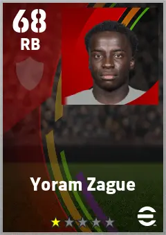 Yoram Zague eFootball 2026 player card — 68 OVR RB