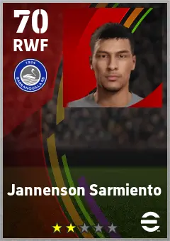 Jannenson Sarmiento eFootball 2026 player card — 70 OVR RWF