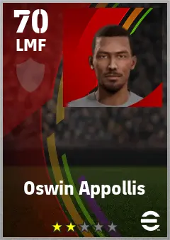Oswin Appollis eFootball 2026 player card — 70 OVR LMF