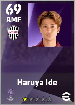 Haruya Ide eFootball 2026 player card — 69 OVR AMF