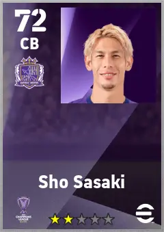 Sho Sasaki eFootball 2026 player card — 72 OVR CB