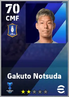 Gakuto Notsuda eFootball 2026 player card — 70 OVR CMF