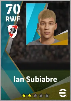 Ian Subiabre eFootball 2026 player card — 70 OVR RWF