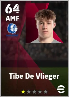 Tibe De Vlieger eFootball 2026 player card — 64 OVR AMF