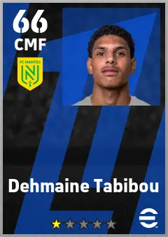 Dehmaine Tabibou eFootball 2026 player card — 66 OVR CMF